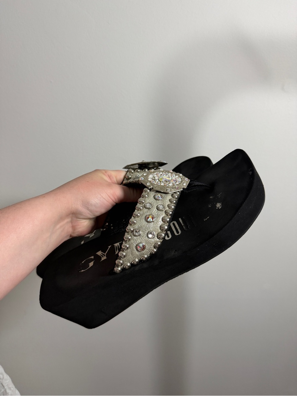 Gypsy Soule bedazzled platform sandals crystal rhinestone mcbling size 11